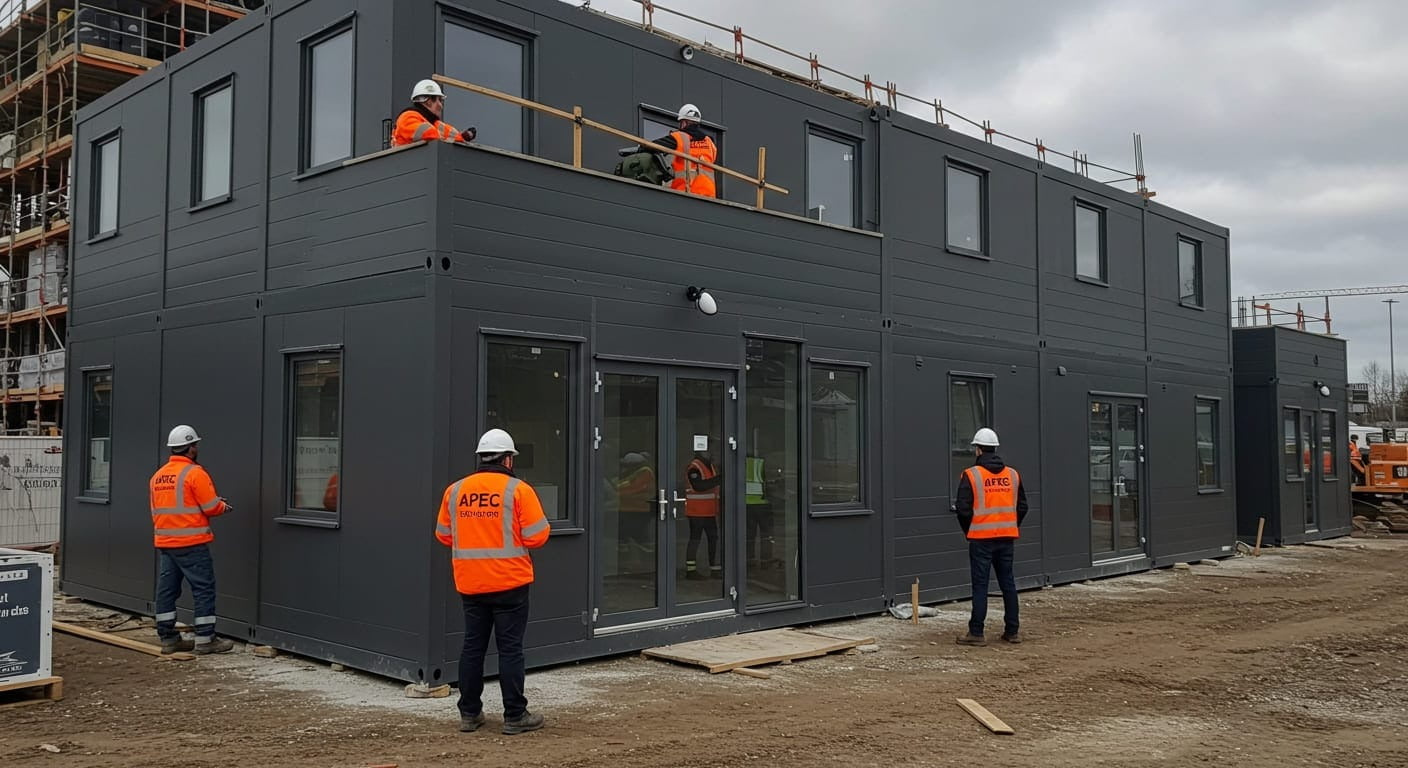 Camp modules being assembled on site