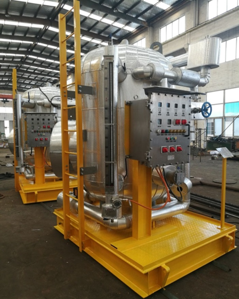 Vacuum phase-change heater unit in field installation showing split-body configuration